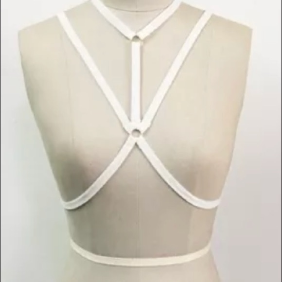 Bandage White body bra harness festival rave party bondage fetish bridal wedding - Picture 3 of 4